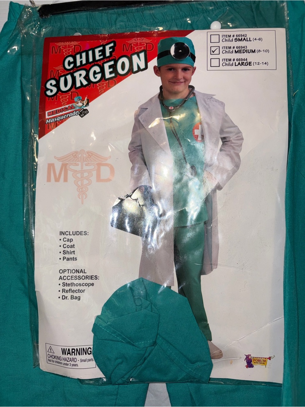 Chief Surgeon Kids Costume - Teal Green Scrubs Outfit kid size medium 8/10